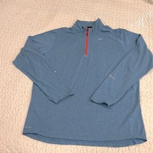 Nike 1/4 zip long sleeve dri fit running shirt heather teal orange zipper XL